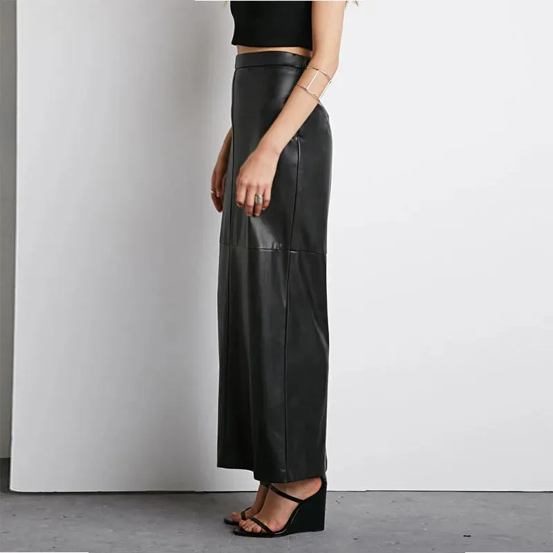 Trend4us Elegant High-Waist Faux Leather Maxi Skirt