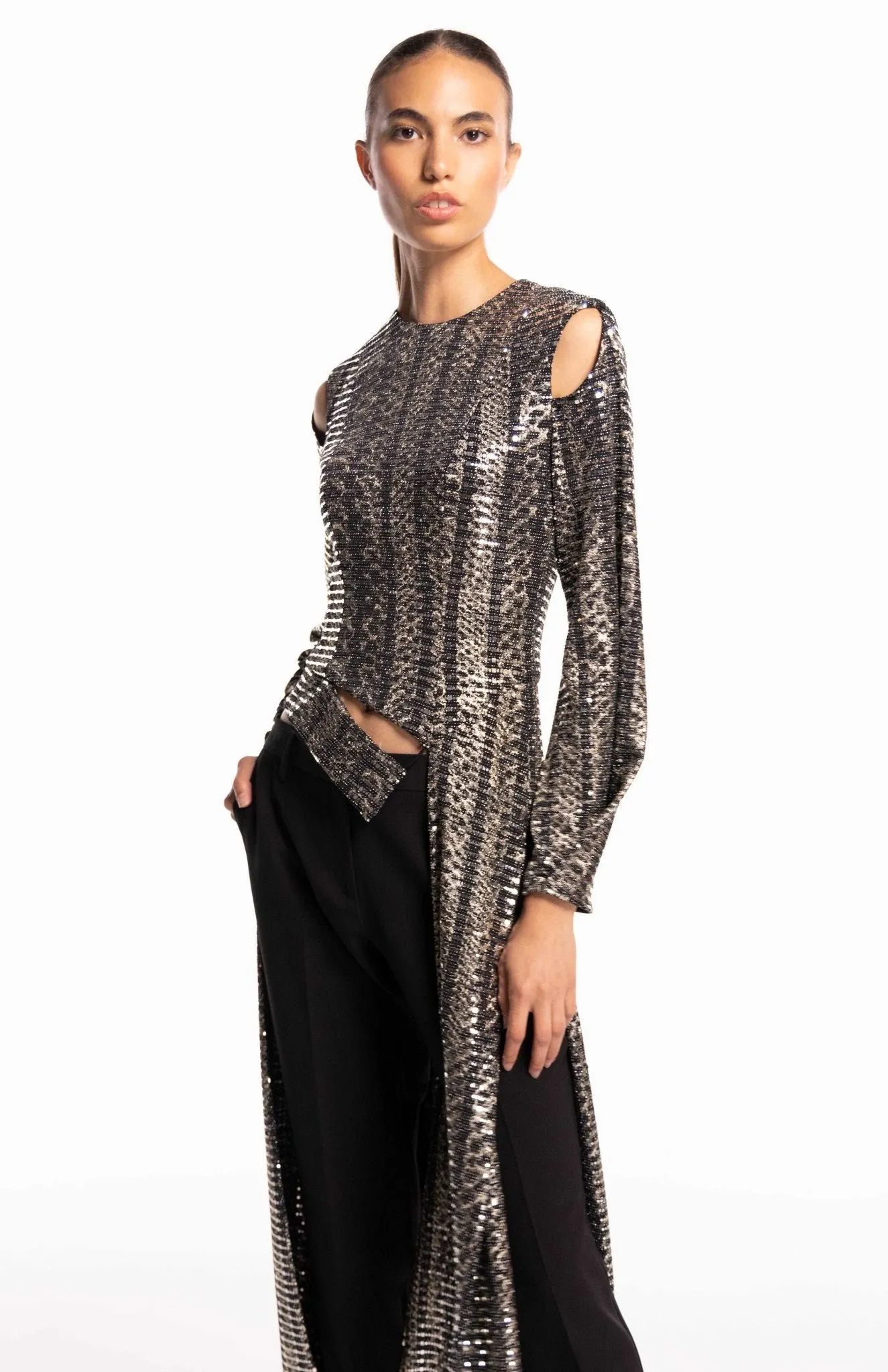 Valerie | Timeless Edge: Long Metallic Top With Tails