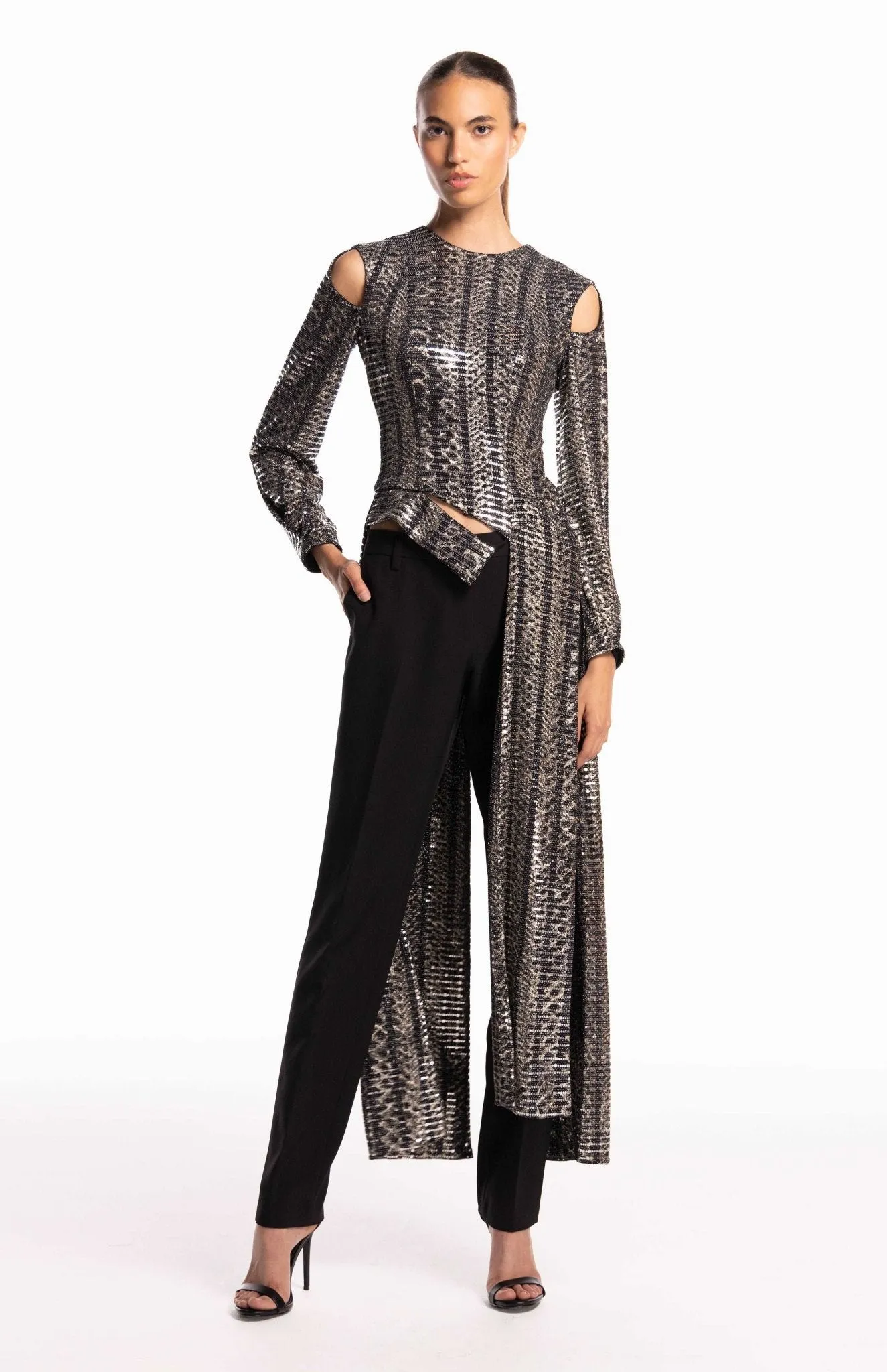 Valerie | Timeless Edge: Long Metallic Top With Tails