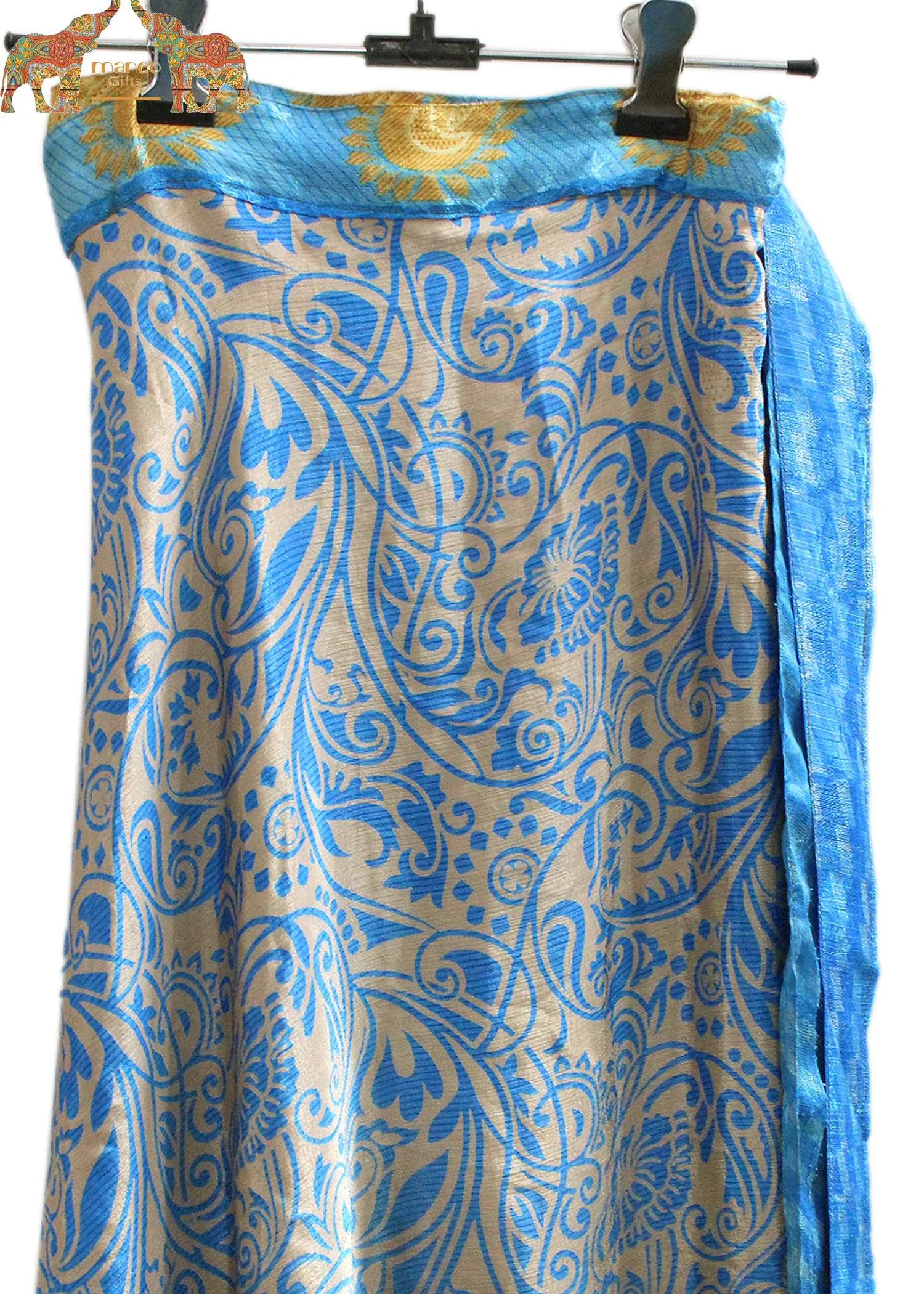 Vintage 2 Layer Silk Sari Magic Wrap Around Skirt Dress Beach Wear Sarong Skirts