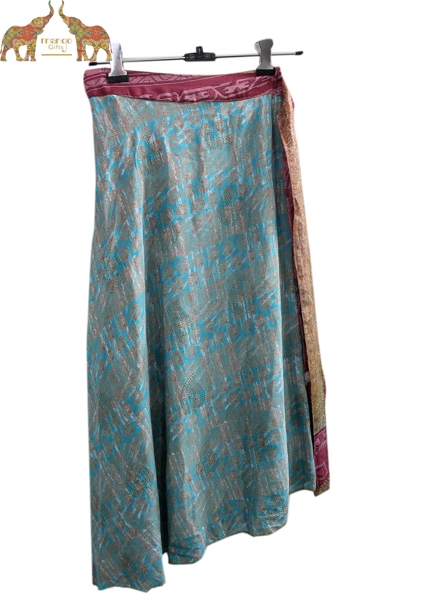 Vintage 2 Layer Silk Sari Magic Wrap Around Skirt Dress Beach Wear Sarong Skirts