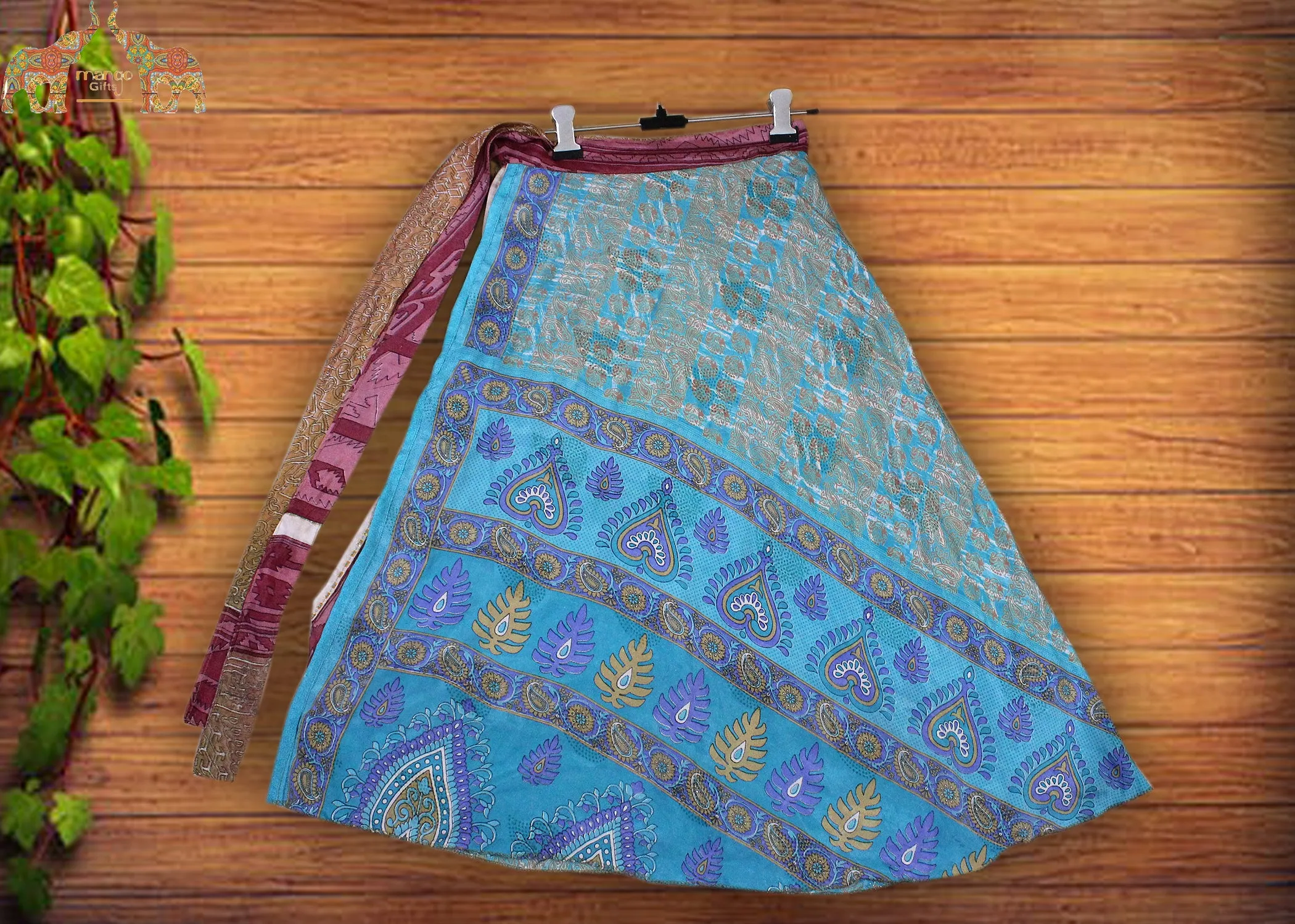 Vintage 2 Layer Silk Sari Magic Wrap Around Skirt Dress Beach Wear Sarong Skirts