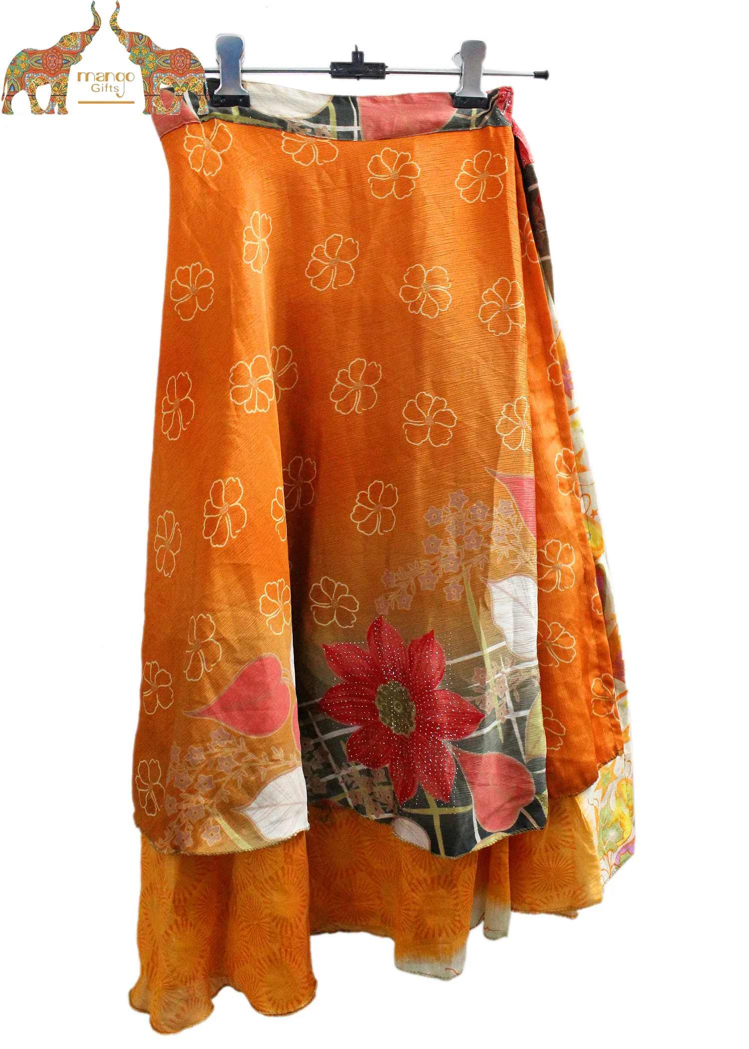 Vintage 2 Layer Silk Sari Magic Wrap Around Skirt Dress Beach Wear Sarong Skirts