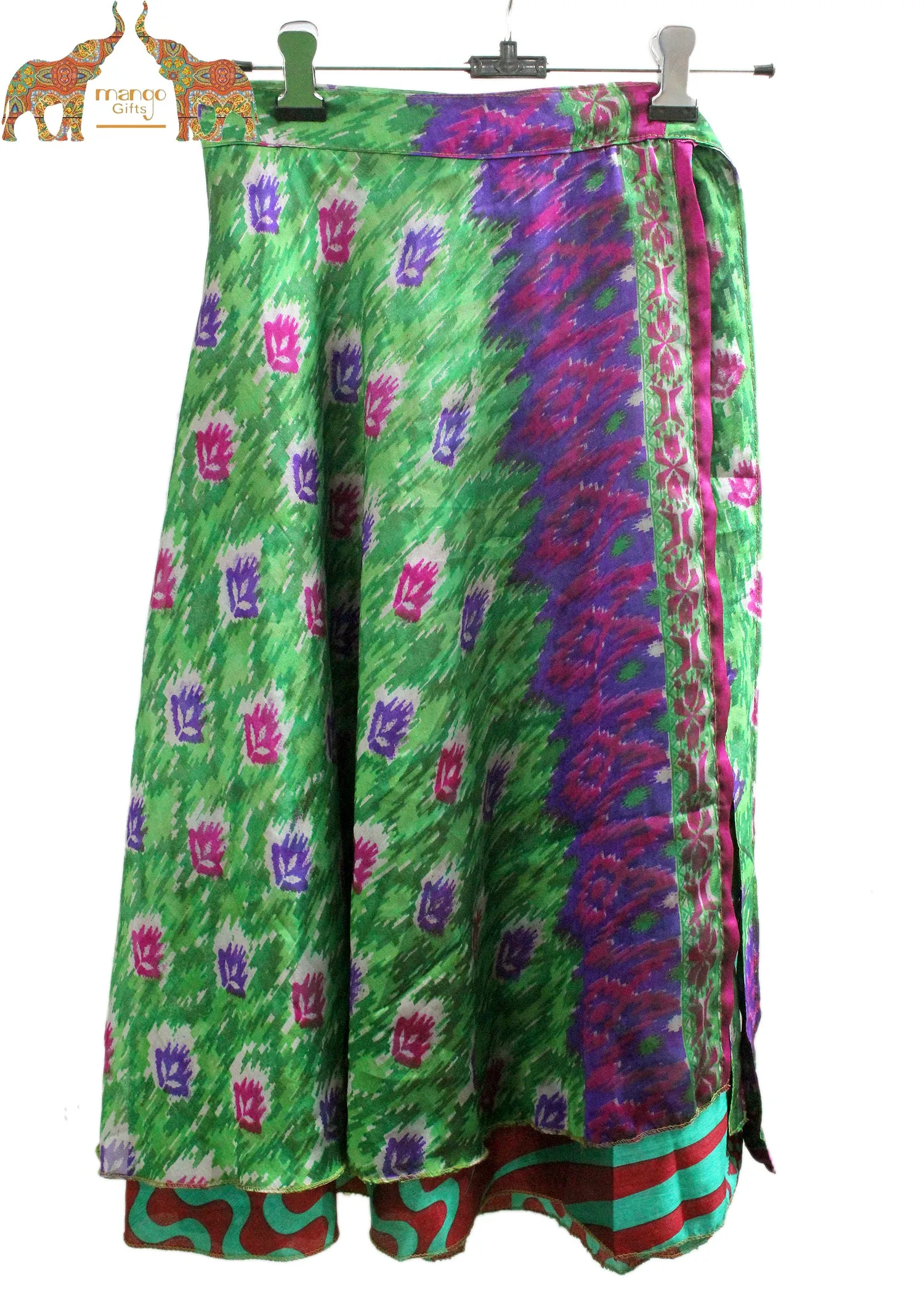 Vintage 2 Layer Silk Sari Magic Wrap Around Skirt Dress Beach Wear Sarong Skirts