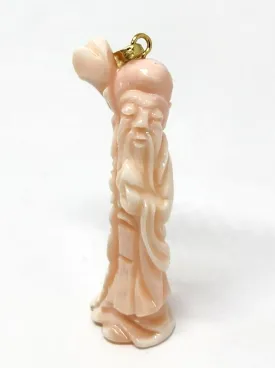 Vintage Mid-Century 3D Carved Coral Gold Filled Figurine Charm Pendant 1.75"