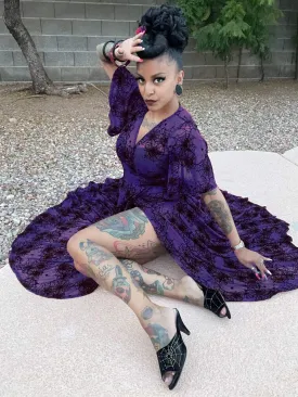 Violet Lydia wrap dress in Flocked Spiderwebs