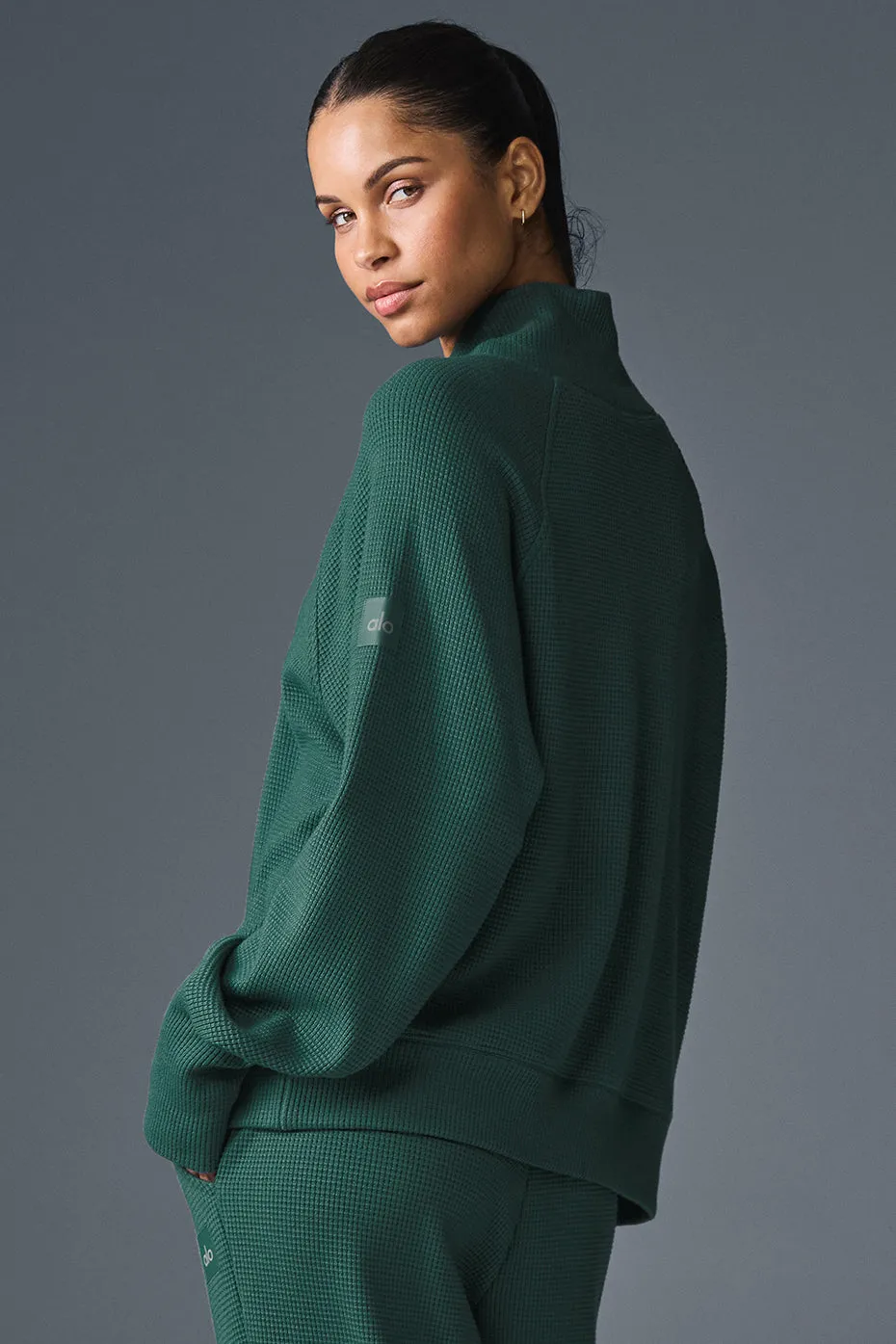 Waffle Weekend Escape Mock Neck Long Sleeve - Winter Ivy