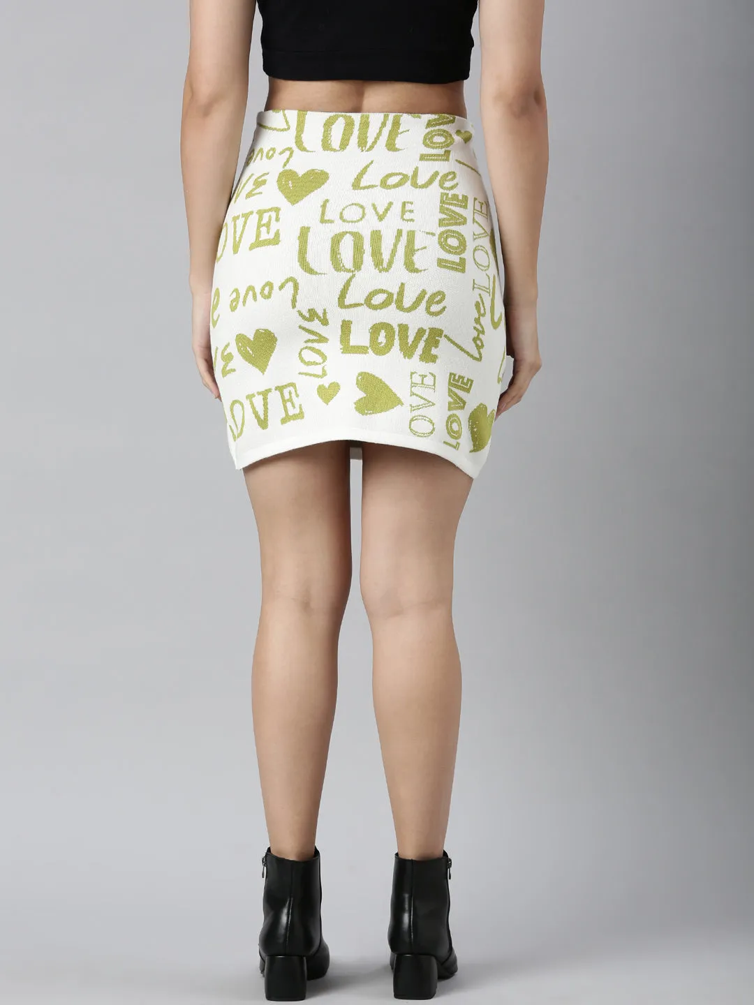 Women Self Design Green Pencil Mini Skirt