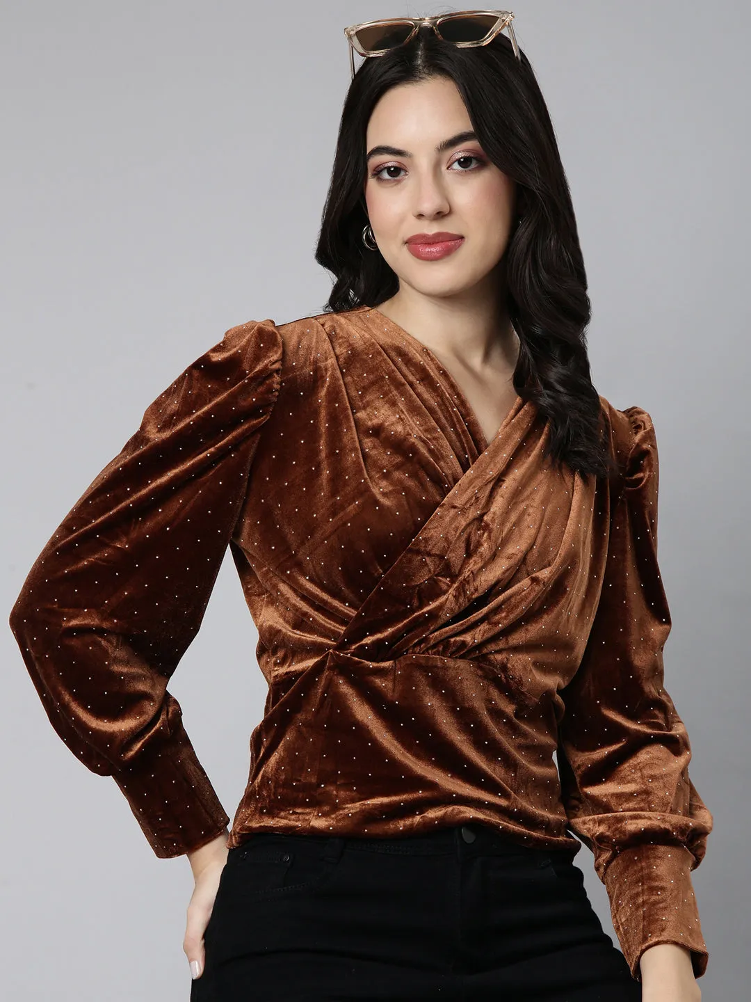 Women Solid Brown Empire Top