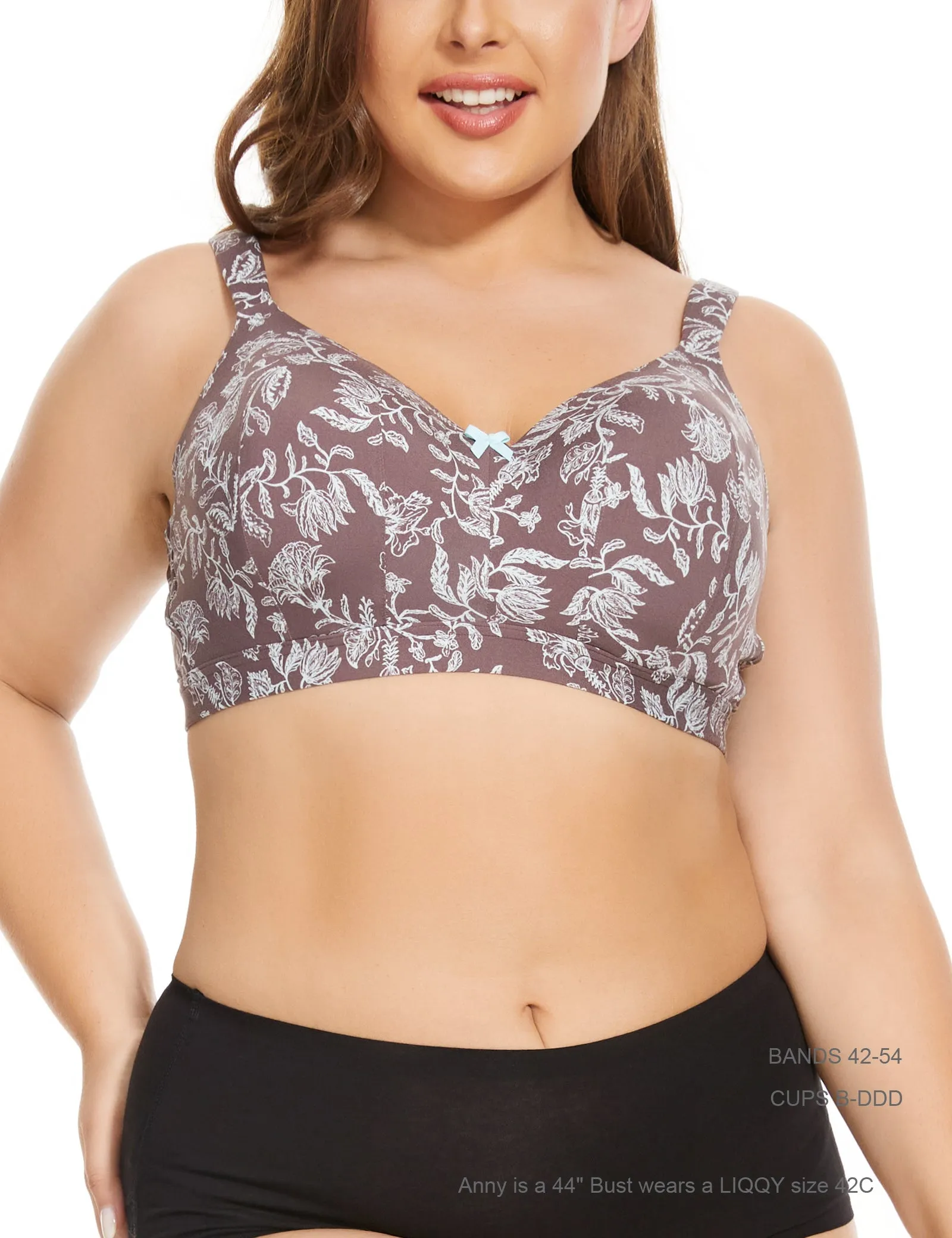 Women’s Floral Full Coverage Smooth No-Wire Wirefree Plus-Size Bra (Sizes from 42B to 54DDD)