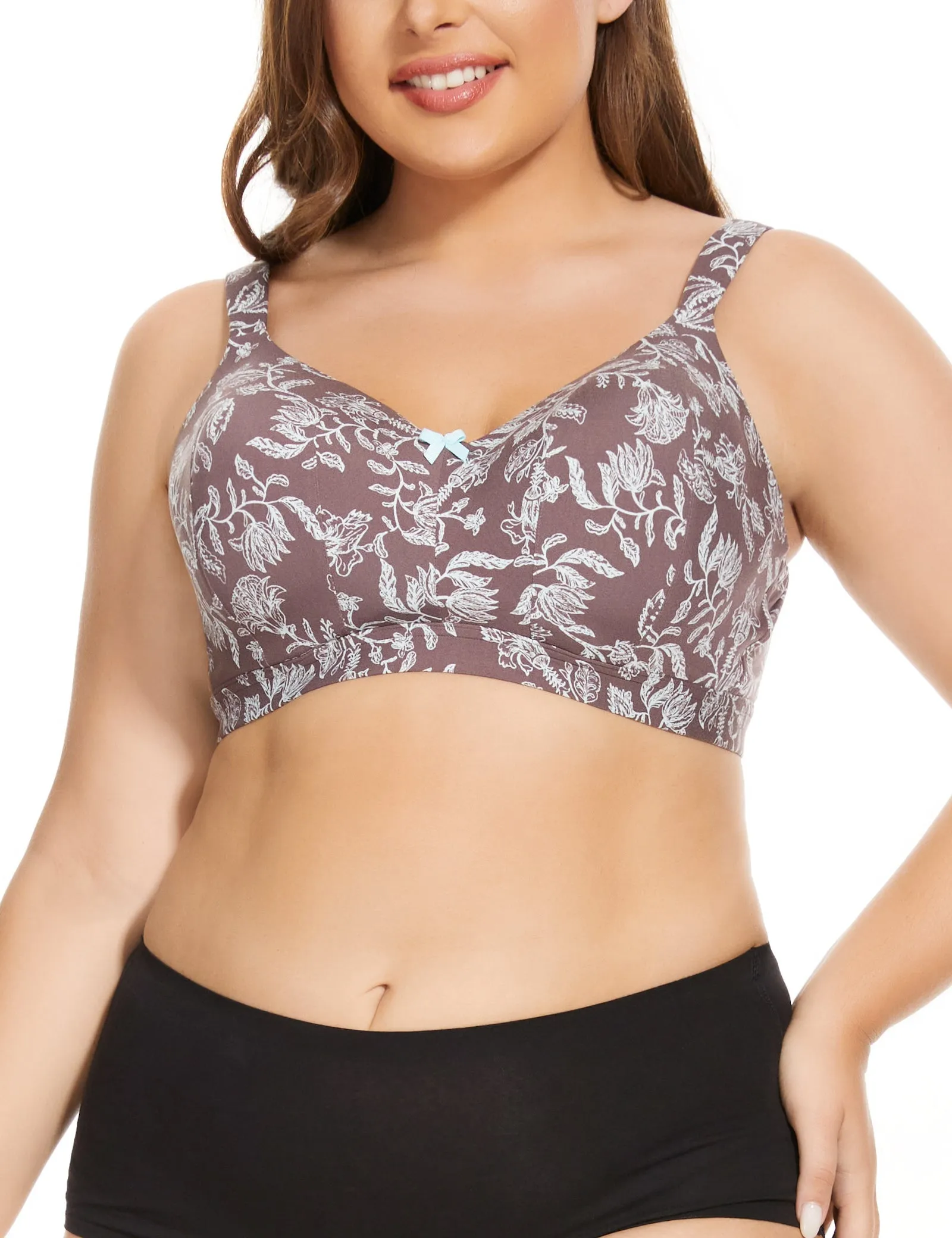 Women’s Floral Full Coverage Smooth No-Wire Wirefree Plus-Size Bra (Sizes from 42B to 54DDD)