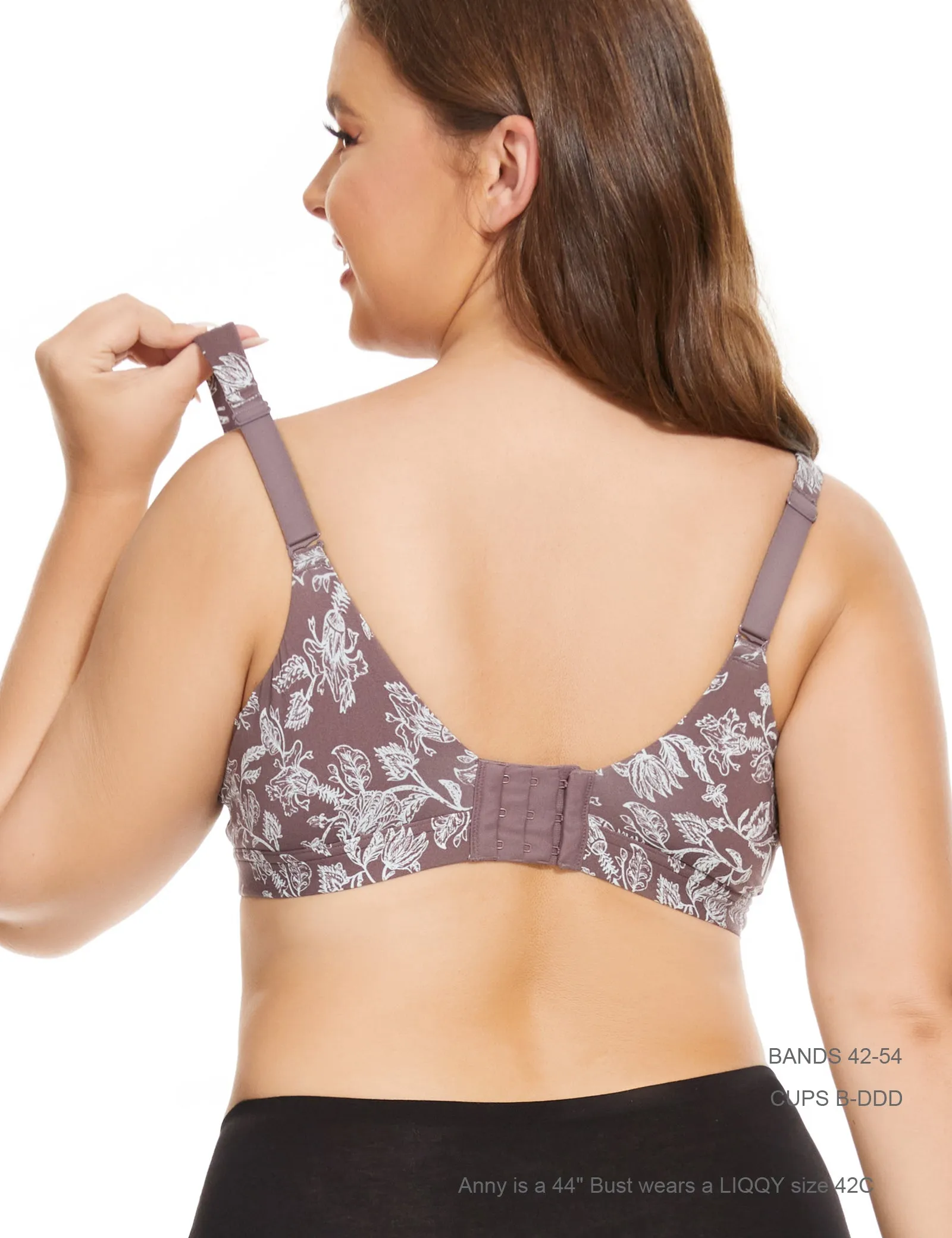 Women’s Floral Full Coverage Smooth No-Wire Wirefree Plus-Size Bra (Sizes from 42B to 54DDD)