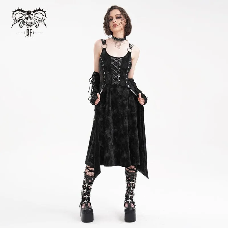 Women's Gothic Chains Rings Slip Dress with Gloves