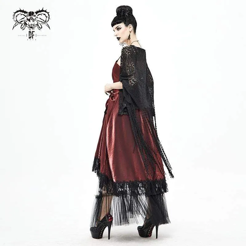 Women's Gothic Crochet Tassels Black Cloak