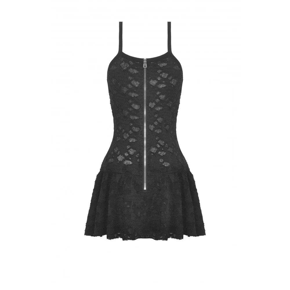 Women's Gothic Cross Strap Ripped Slip Dress