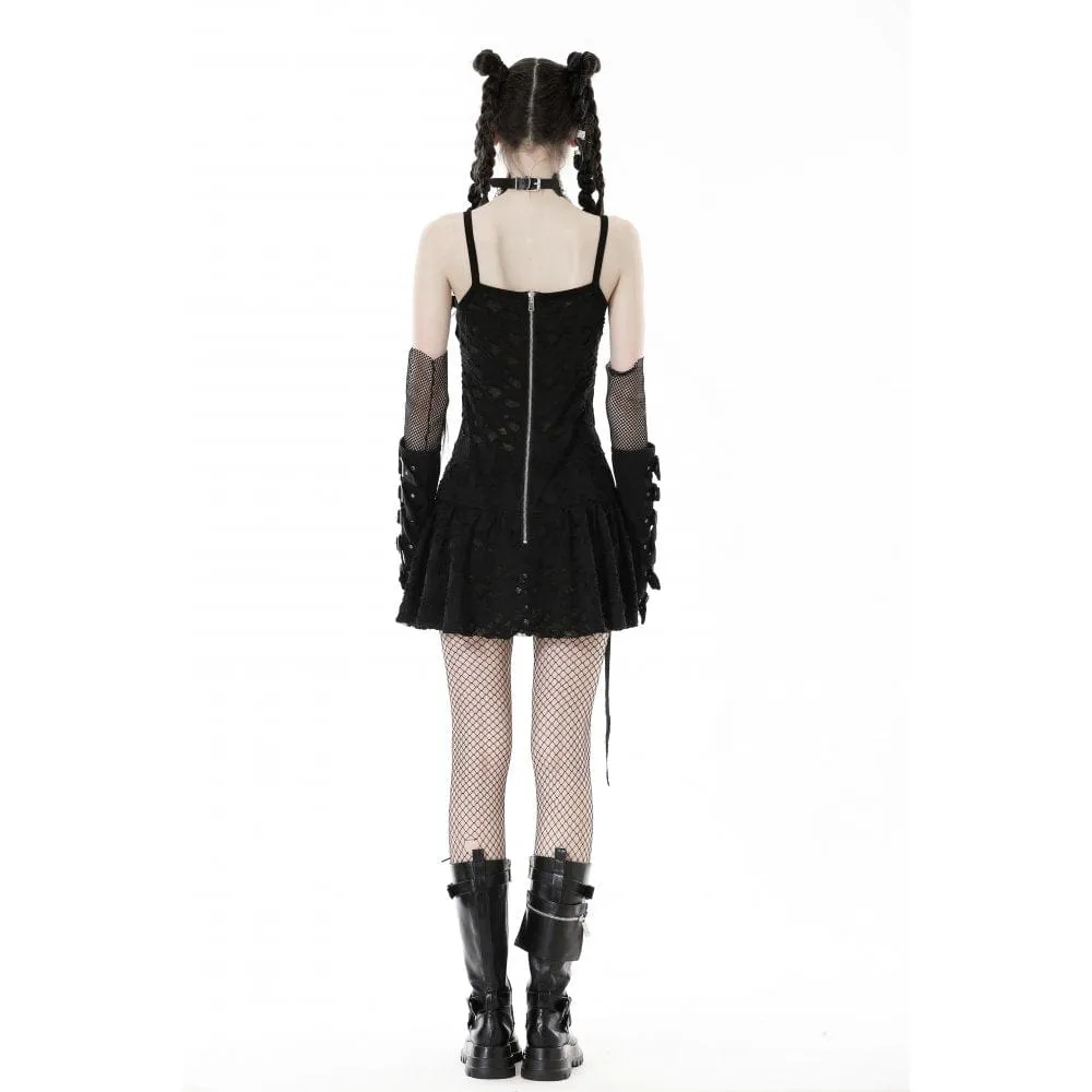 Women's Gothic Cross Strap Ripped Slip Dress