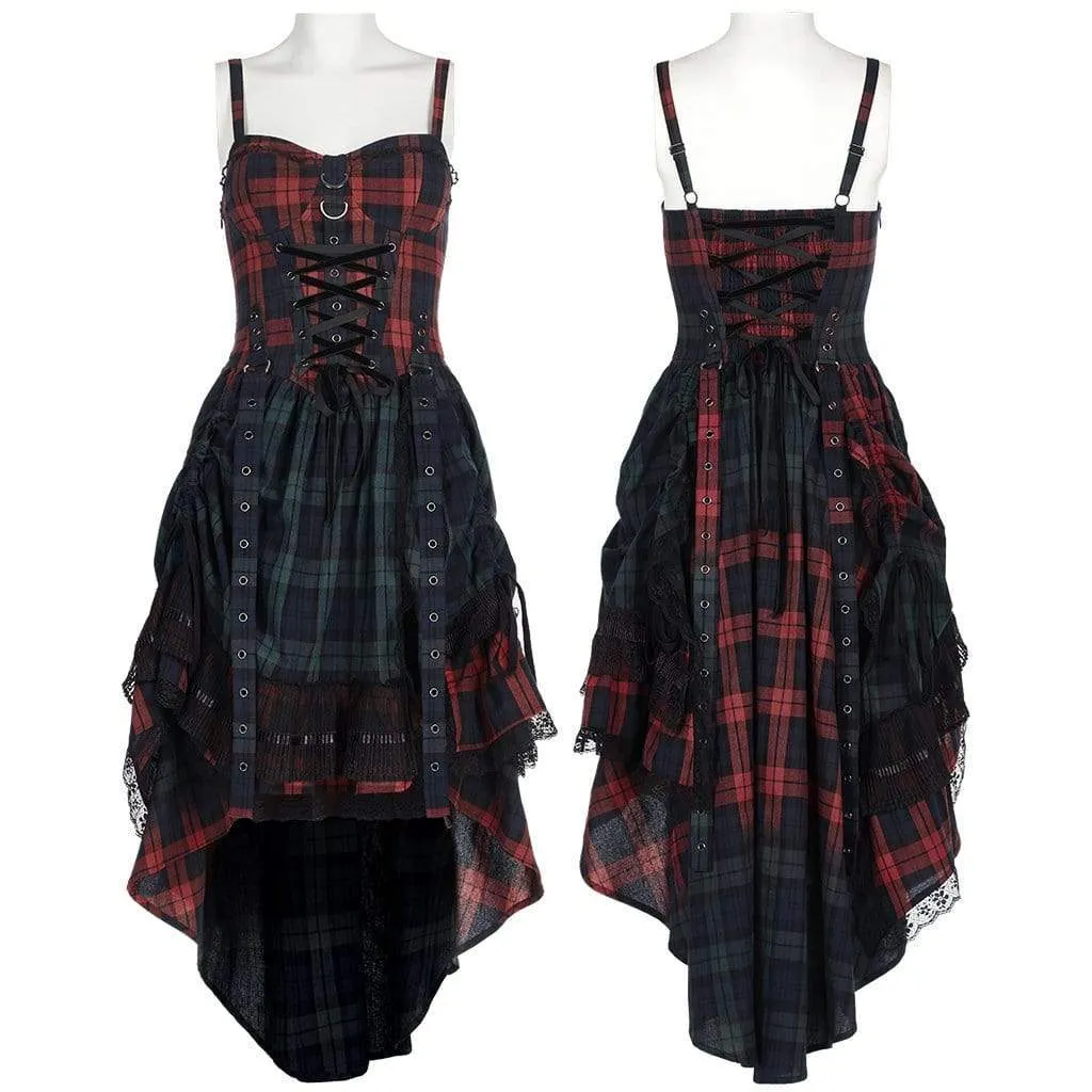 Women's Gothic Double Color Plaid Layered Slip Dress