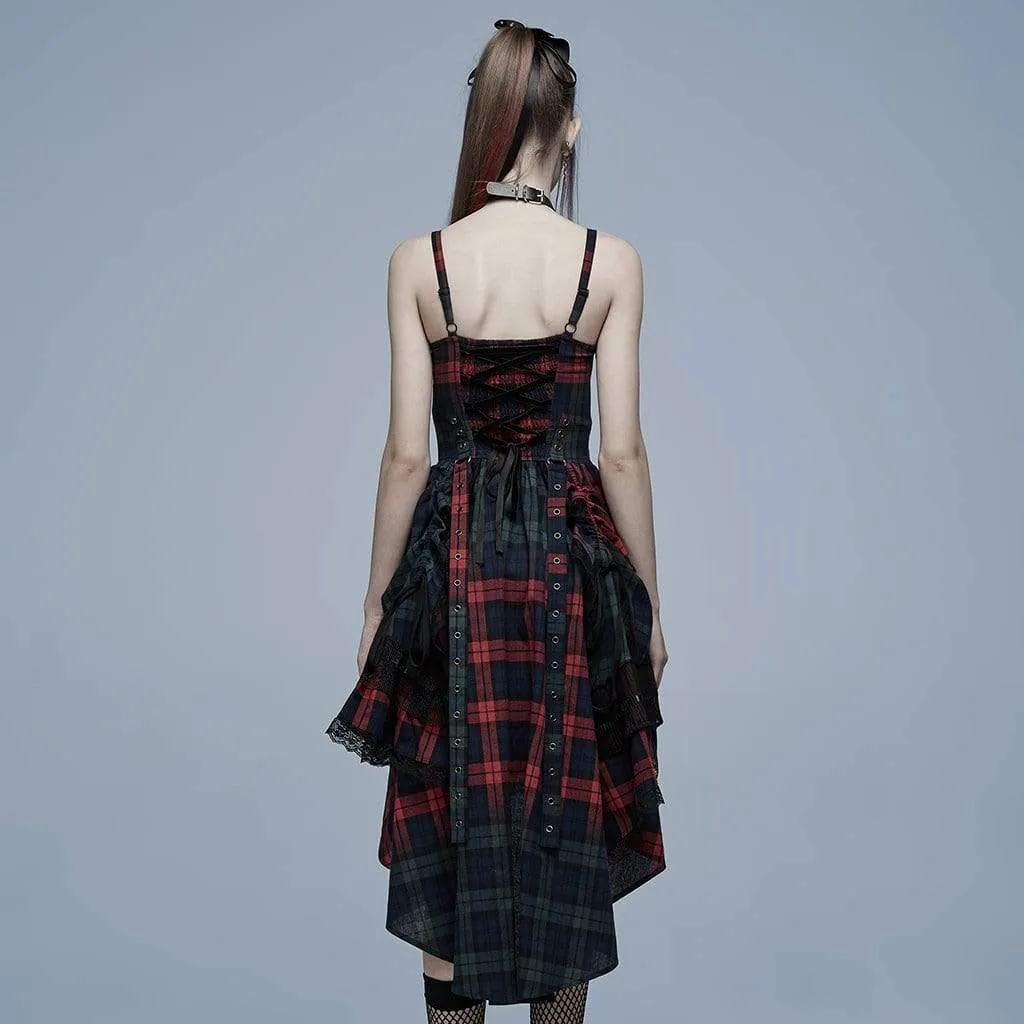 Women's Gothic Double Color Plaid Layered Slip Dress