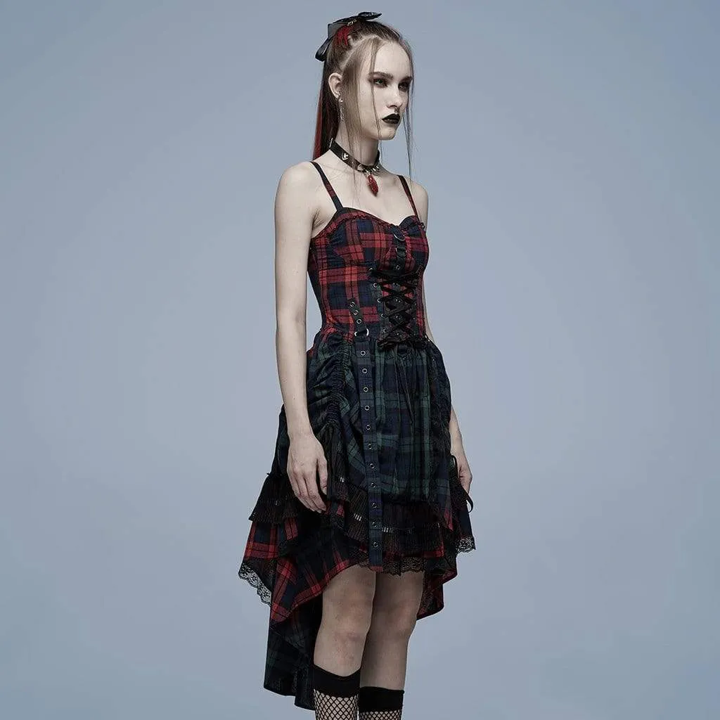 Women's Gothic Double Color Plaid Layered Slip Dress