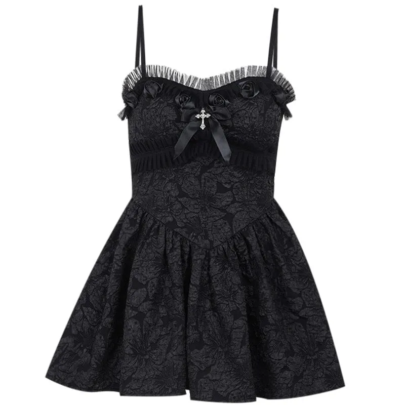 Women's Gothic Floral Embossed Slip Dress