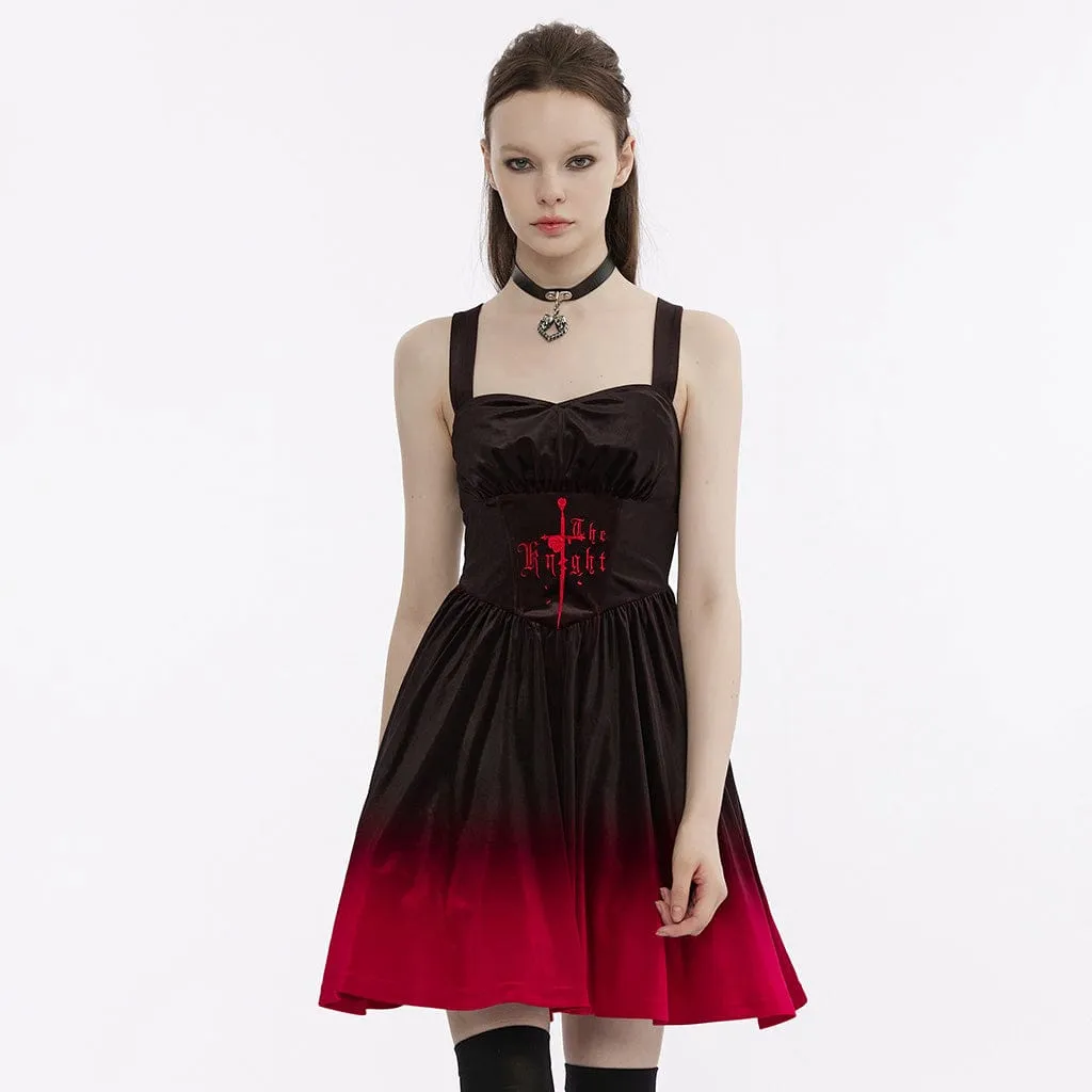 Women's Gothic Gradient Color Velvet Slip Dress