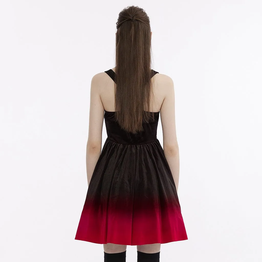 Women's Gothic Gradient Color Velvet Slip Dress