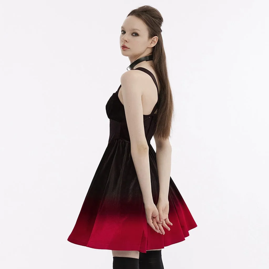 Women's Gothic Gradient Color Velvet Slip Dress