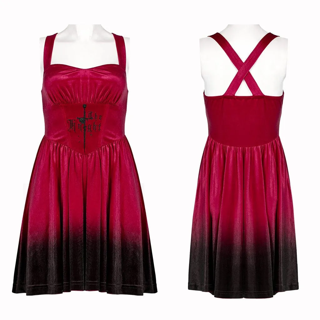 Women's Gothic Gradient Color Velvet Slip Dress