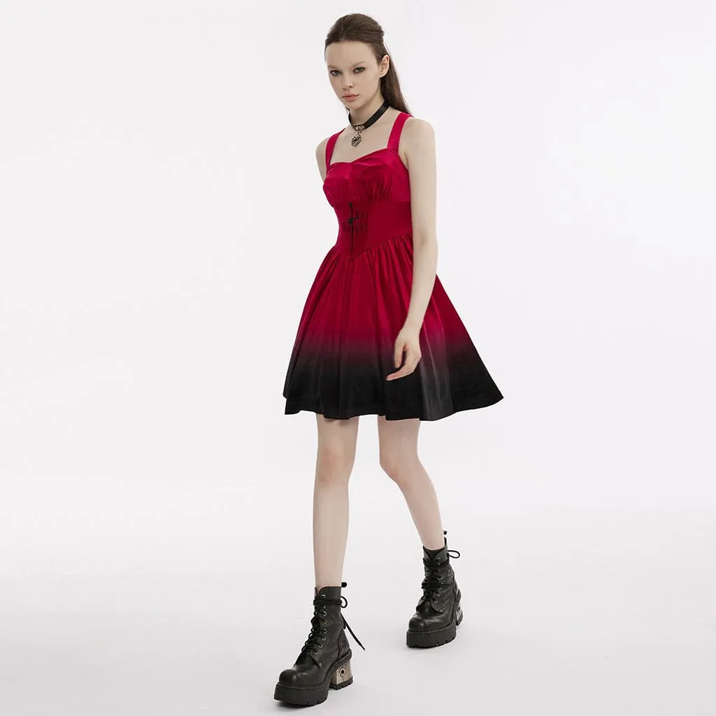 Women's Gothic Gradient Color Velvet Slip Dress