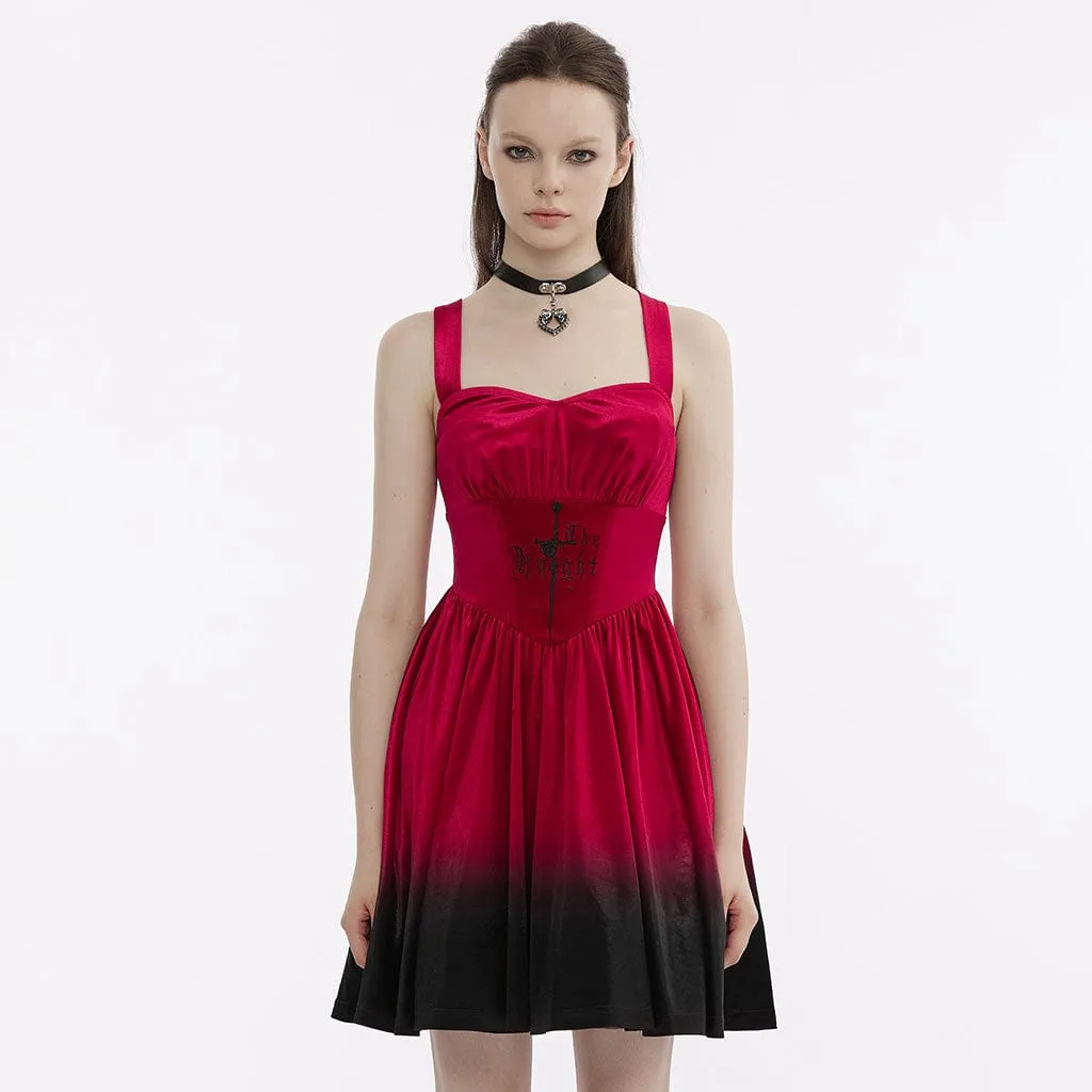 Women's Gothic Gradient Color Velvet Slip Dress