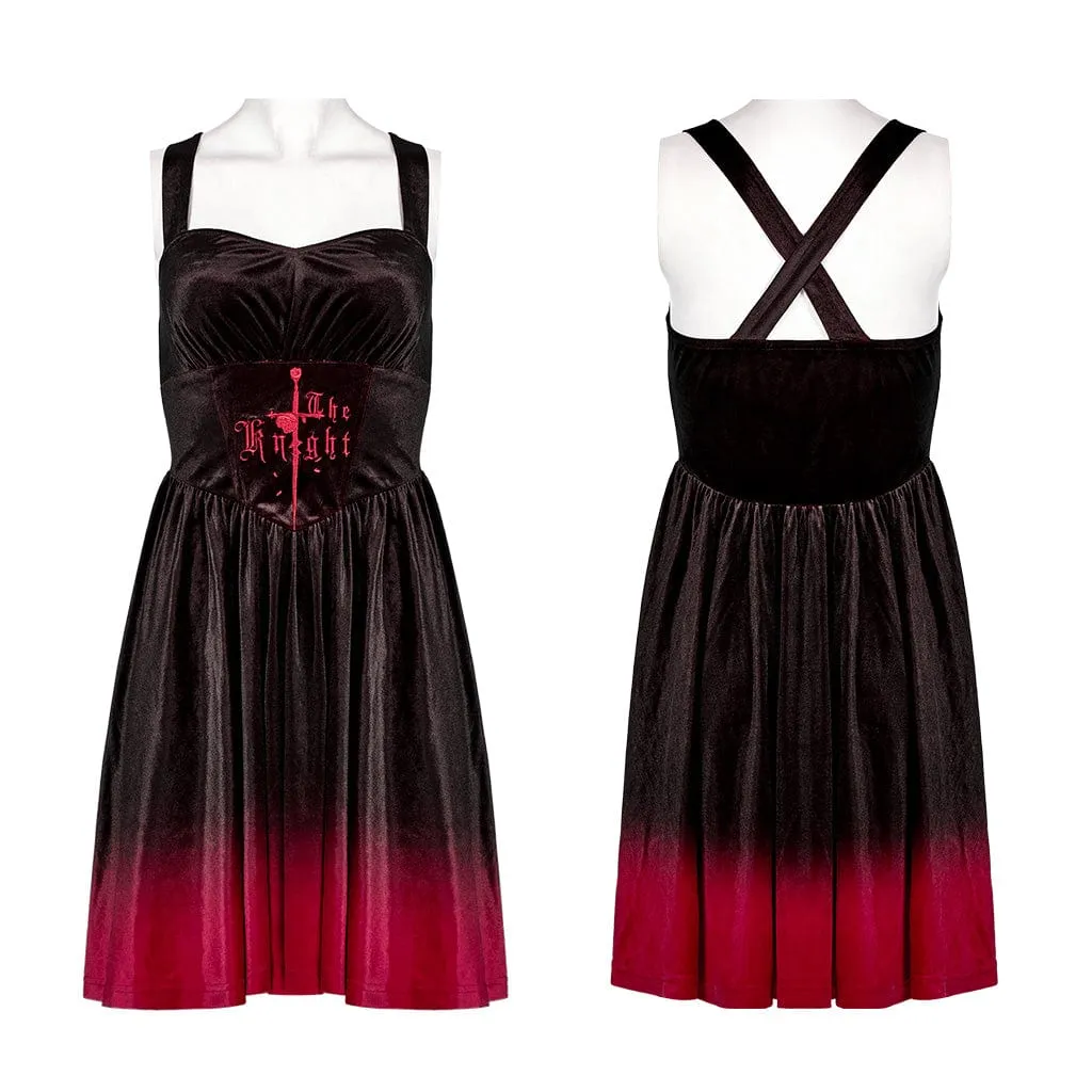 Women's Gothic Gradient Color Velvet Slip Dress