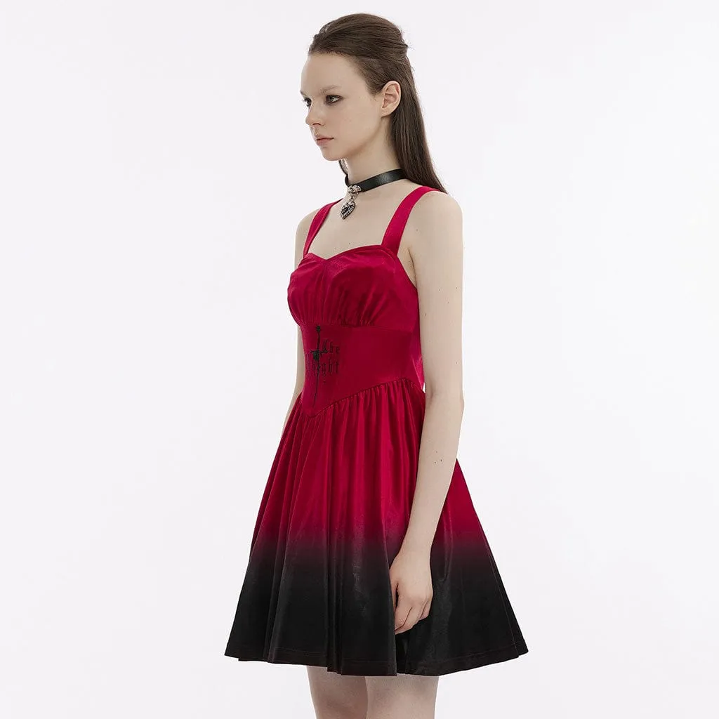 Women's Gothic Gradient Color Velvet Slip Dress