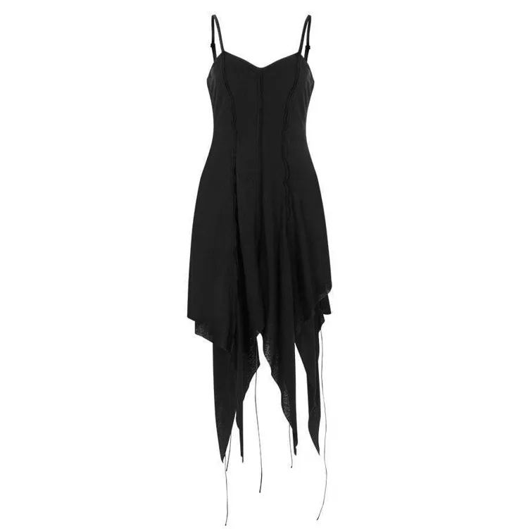 Women's Gothic Irregular Hem Ruched Slip Dresses