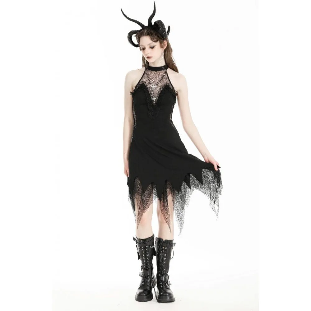 Women's Gothic Irregular Lace Splice Evening Dress