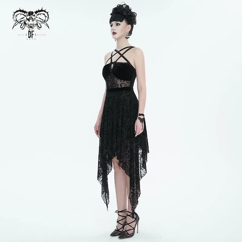 Women's Gothic Irregular Mesh Splice Velvet Slip Wedding Dress