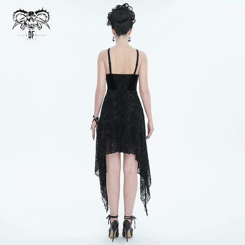 Women's Gothic Irregular Mesh Splice Velvet Slip Wedding Dress