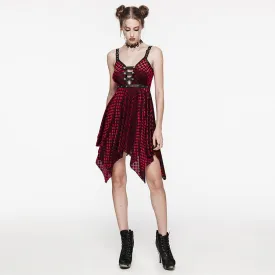 Women's Gothic Irregular Plunging Plaid Slip Wedding Dress Red