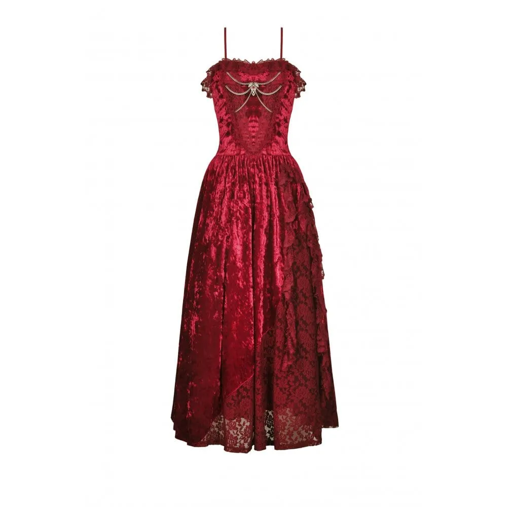 Women's Gothic Lace Splice Velvet Slip Dress