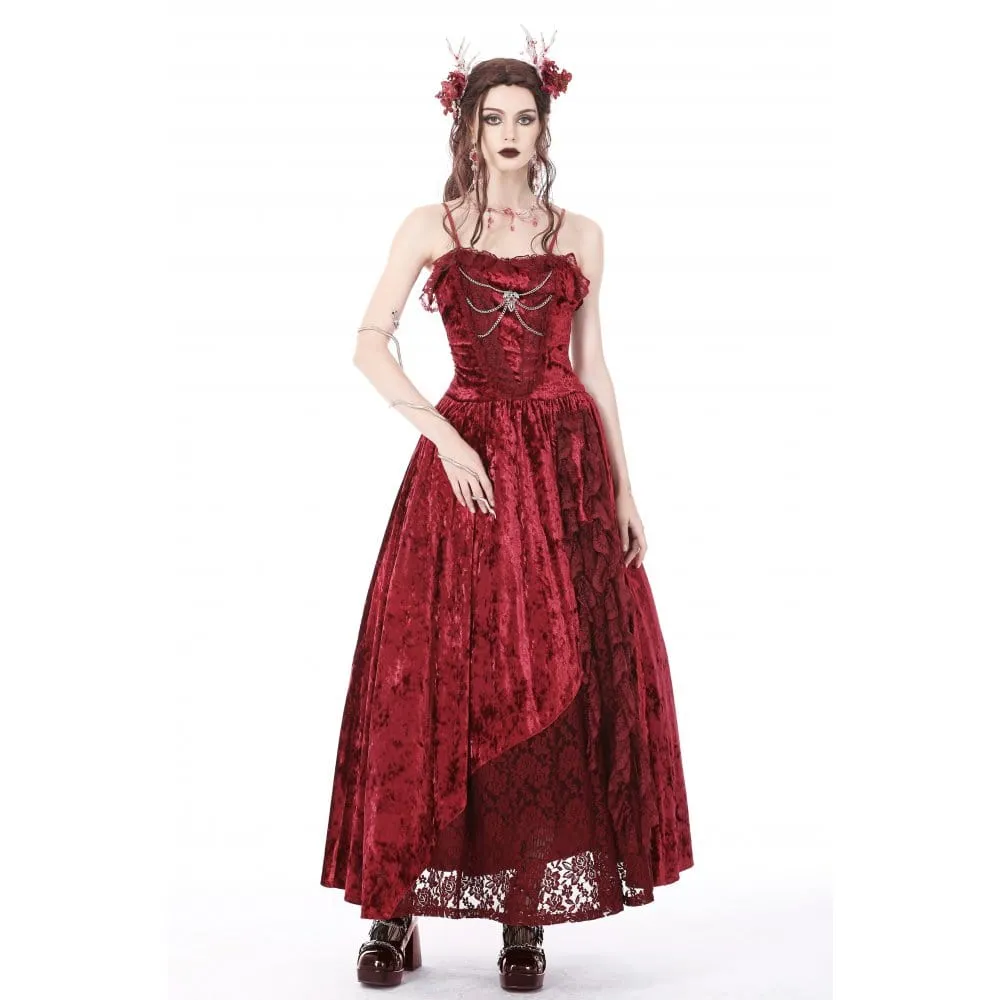 Women's Gothic Lace Splice Velvet Slip Dress