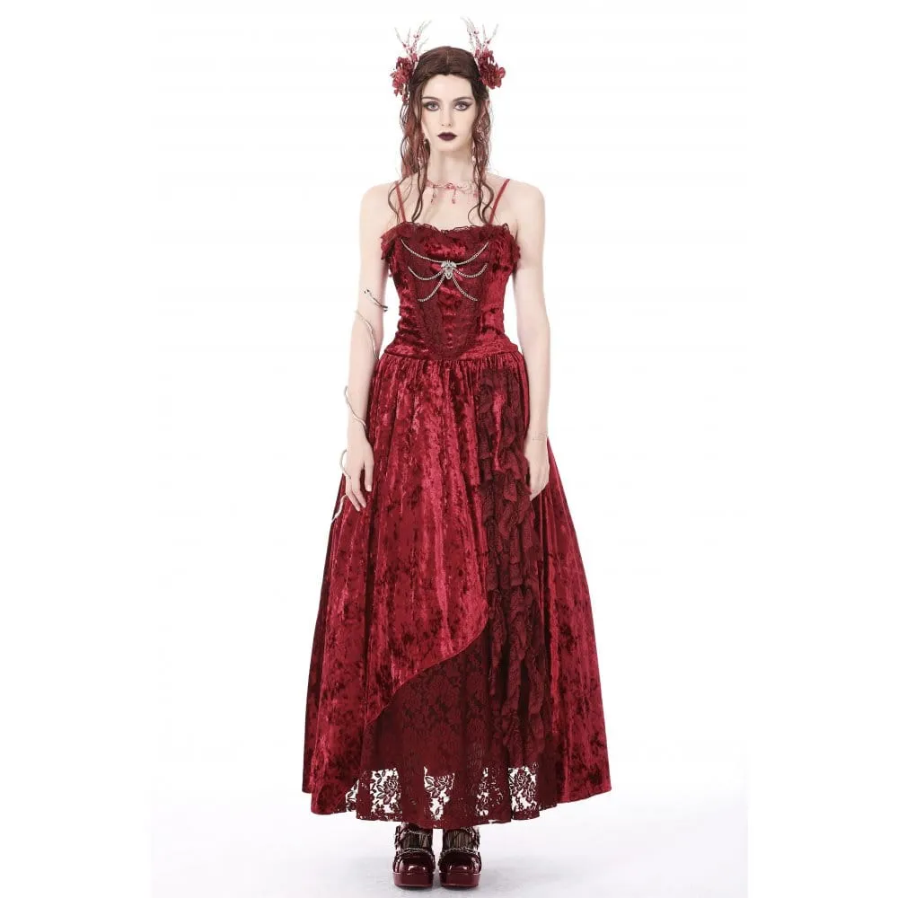 Women's Gothic Lace Splice Velvet Slip Dress