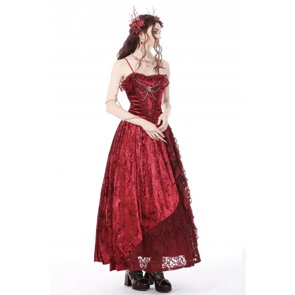 Women's Gothic Lace Splice Velvet Slip Dress