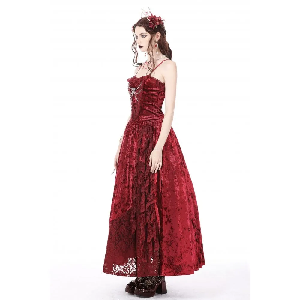 Women's Gothic Lace Splice Velvet Slip Dress