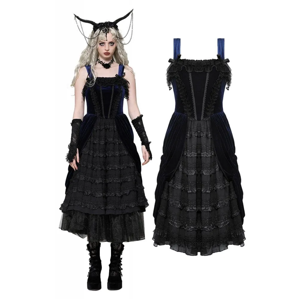 Women's Gothic Lolita Ruffled Lace Slip Dress