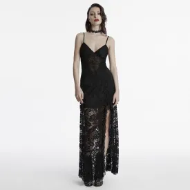 Women's Gothic Plunging Split Lace Evening Slip Dress