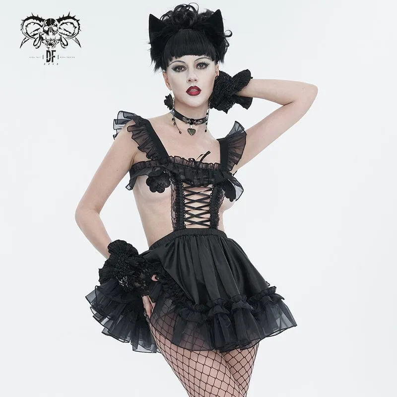 Women's Gothic Ruffled Lace Splice Dress