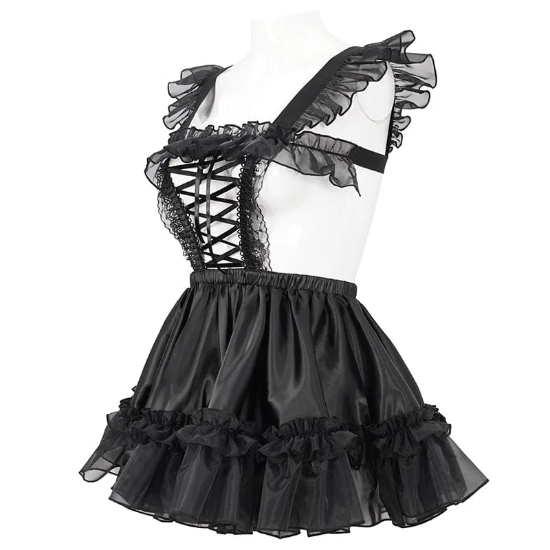 Women's Gothic Ruffled Lace Splice Dress