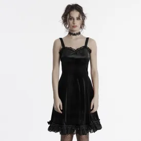 Women's Gothic Ruffled Lace Splice Gradient Velvet Slip Dress