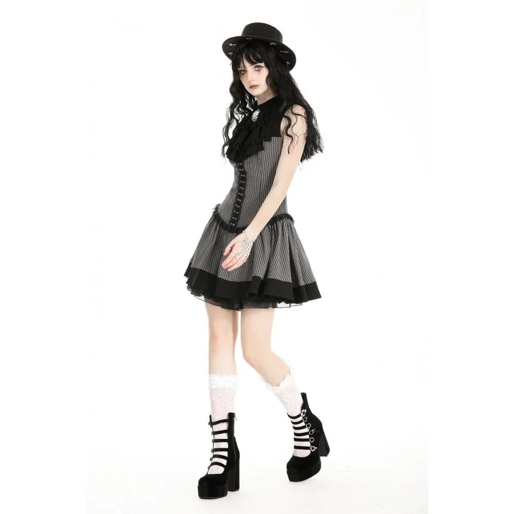 Women's Gothic Ruffled Striped Grad Dress