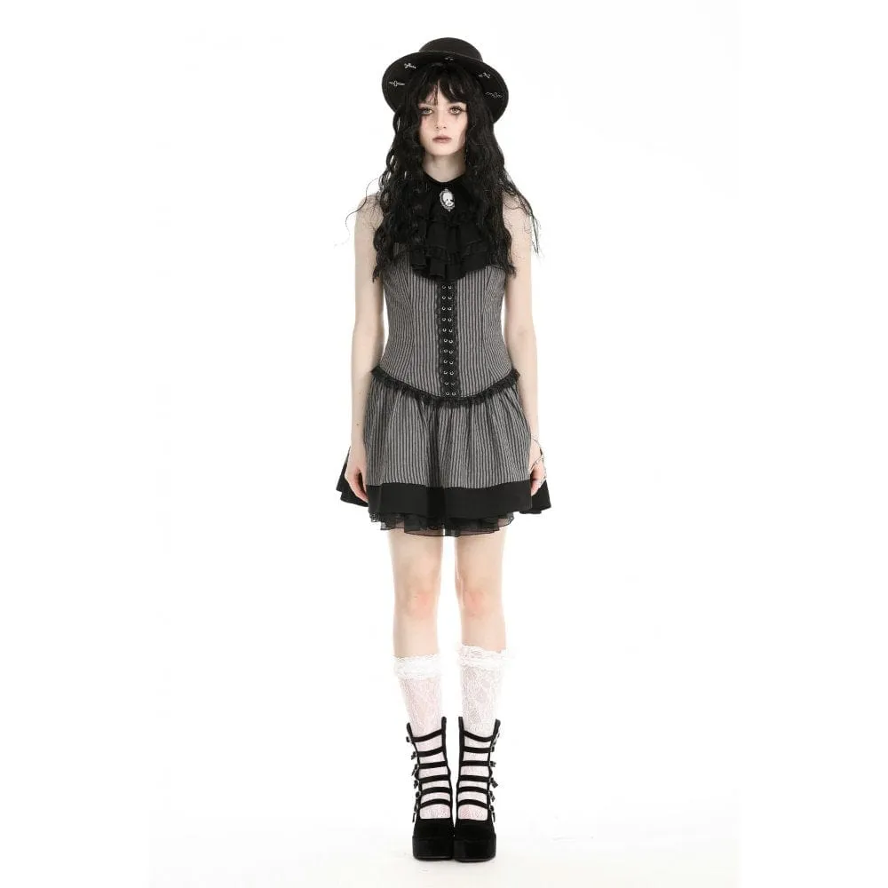 Women's Gothic Ruffled Striped Grad Dress