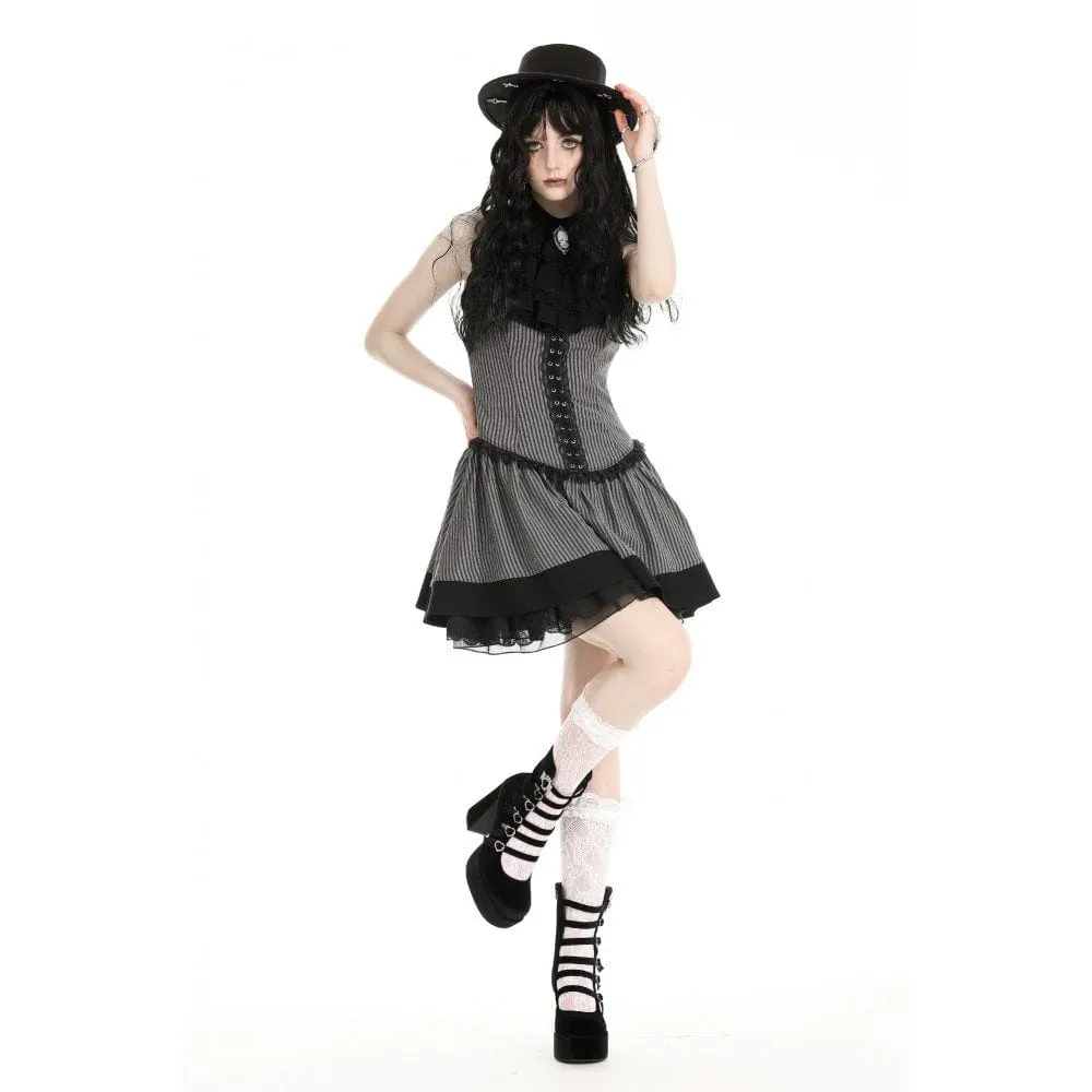 Women's Gothic Ruffled Striped Grad Dress